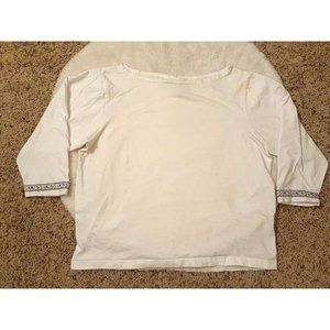 Capacity Knits Womens White 3/4 Sleeve Shirt Blouse Top Floral Detail Size Large